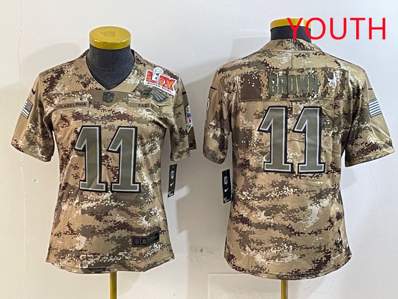 Youth Philadelphia Eagles #11 Brown Camo Nike 2025 Salute to Service Limited NFL Jersey style 2